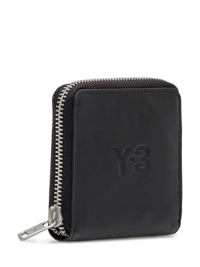 Y-3 All-around Zip Crinkle Leather Wallet In Black