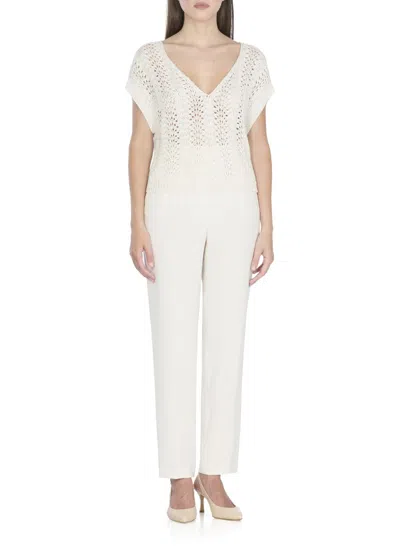 Antonelli Paillette-embellished Ivory Sweater With Wide Neckline In White