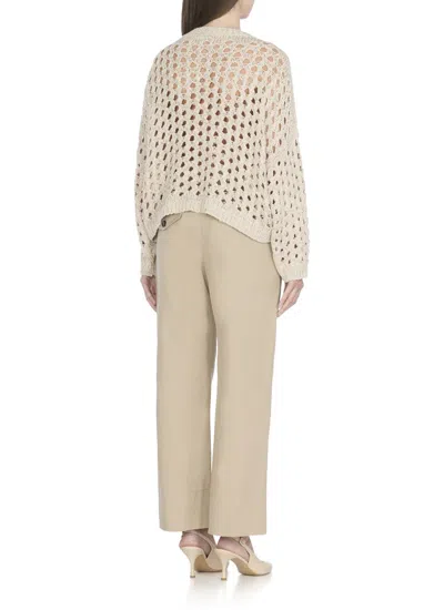 Antonelli Campanellino Beige Crewneck Knit Sweater In Cotton Blend Woman