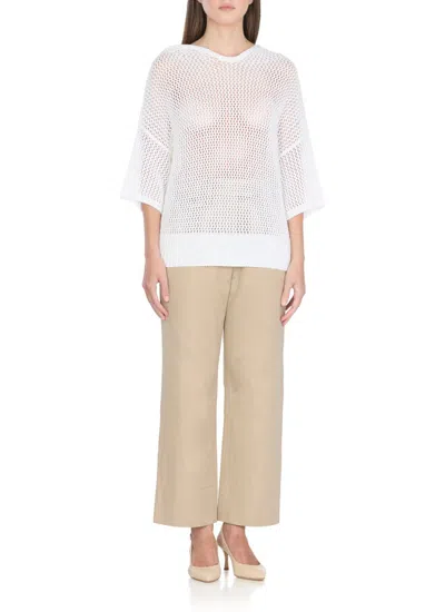 Antonelli Perforated White Cotton Sweater With Relaxed Fit