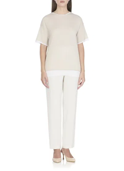 Antonelli Crew Neck Cotton T-shirt With Contrasting Details In Neutral