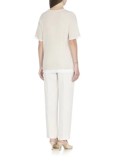 Antonelli Crew Neck Cotton T-shirt With Contrasting Details In Neutral