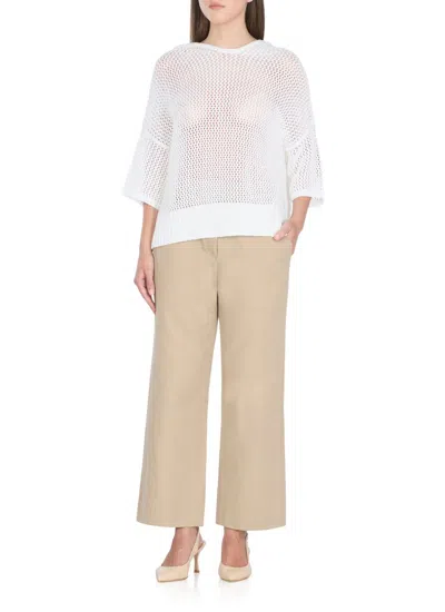 Antonelli Perforated White Cotton Sweater With Relaxed Fit