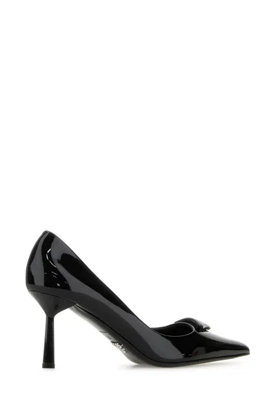 Prada Scarpe Con Tacco In Pelle Nera  Donna In Black