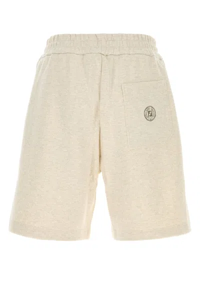Fendi Bermuda In Cotone Crema Melangè   Uomo In Neutral