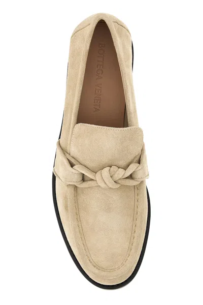 Bottega Veneta Sand Suede Astaire Loafers With Knotted Detail In Neutral