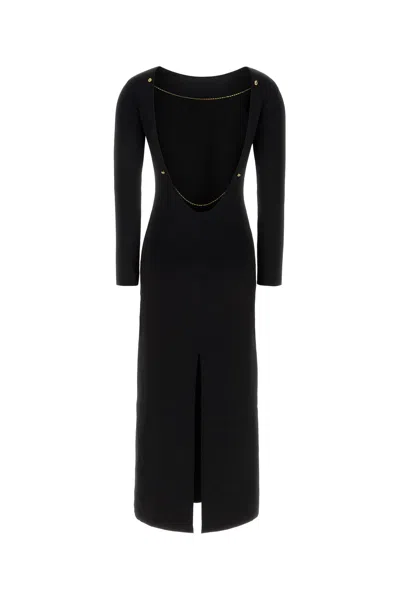Bottega Veneta Womens Black Open-back Chain-embellished Stretch-woven Midi Dress In Black
