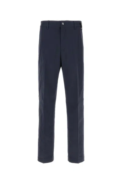 Fendi Men Navy Blue Stretch Cotton Pant In Blue