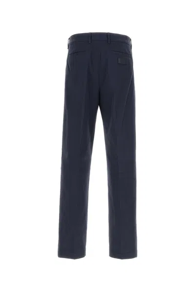 Fendi Men Navy Blue Stretch Cotton Pant In Blue