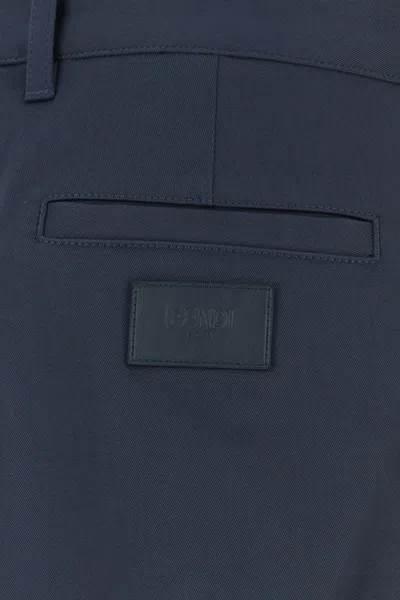 Fendi Men Navy Blue Stretch Cotton Pant In Blue