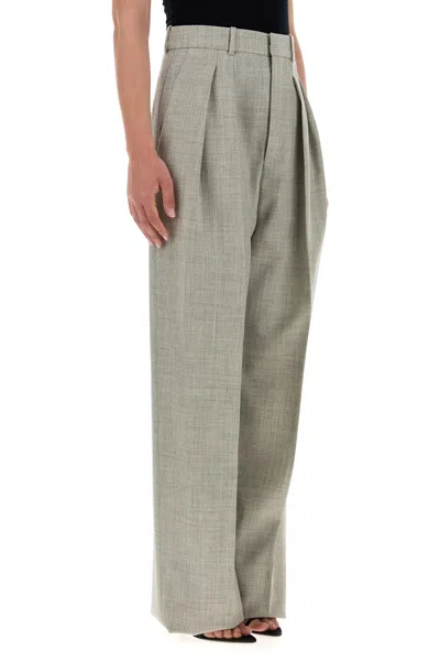 Saint Laurent Wool Trousers With Wide Leg And Pleated Front In Gray