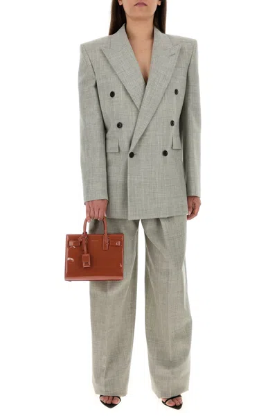 Saint Laurent Wool Trousers With Wide Leg And Pleated Front In Gray