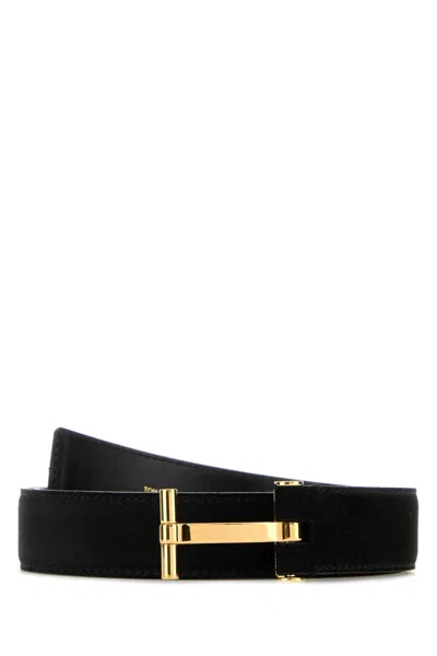 Tom Ford Suede Belt With Gold-tone Buckle And Multiple Holes In Black