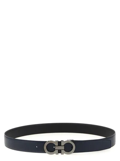 Ferragamo Reversible Belt With Adjustable Length And Metal Buckle In Blue
