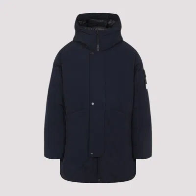 Stone Island Tech Fabric Hooded Parka In Blue