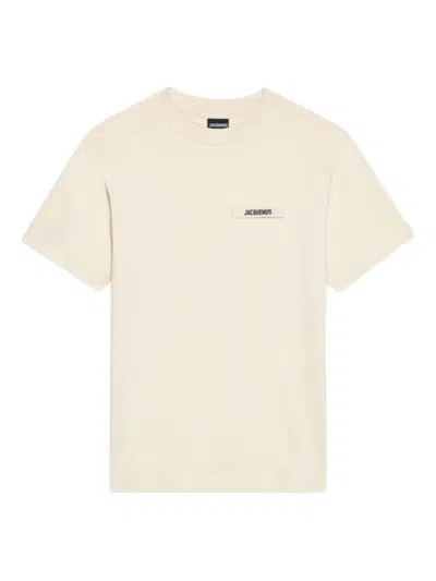 Jacquemus 'le T-shirt Gros Grain' Beige T-shirt With Logo Patch On The Front In Neutral