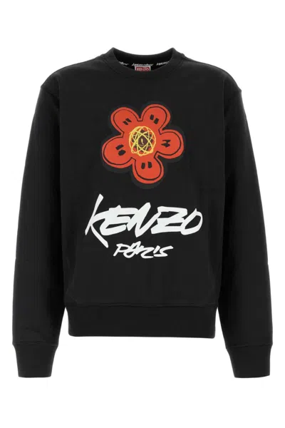 Kenzo Bold Floral Graphic Sweatshirt With Signature Logo In Black