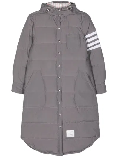 Thom Browne Grey Side-stripe-detail Padded Coat In Gray