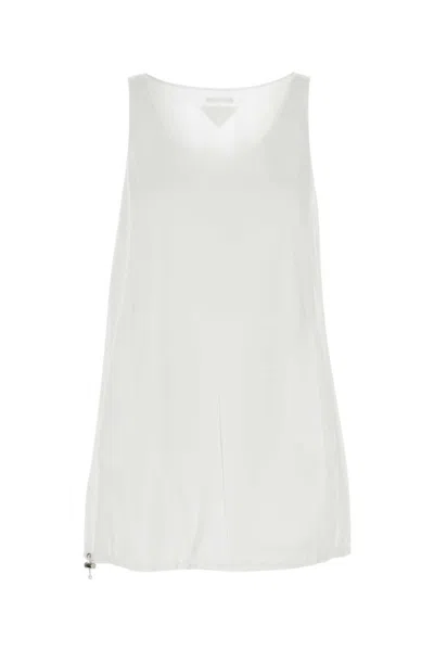 Prada Cotton Reversible Mini Dress With Elastic Hem In White