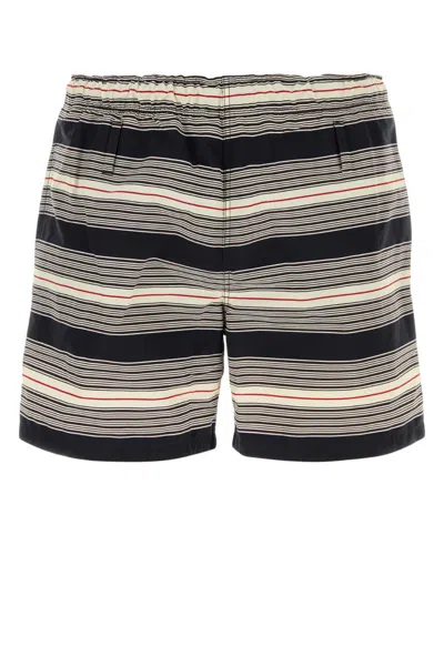 Prada Embroidered Stripes Nylon Swim Shorts In Multi
