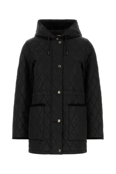 Burberry Diamond Quilted Hooded Long Length Jacket In Black