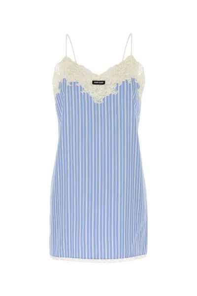 Miu Miu Embroidered Poplin Mini Dress In Blue