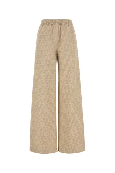 Fendi Embroidered Chambray Wide-leg Pant
