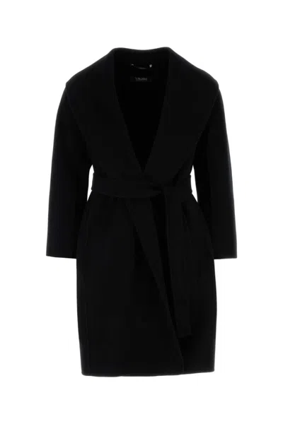 Max Mara Black Double-faced Wool Robe Coat