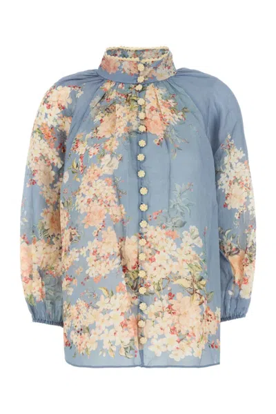 Zimmermann Womens Cascadian Billow Floral Woven Blouse Teal Blue Botanical