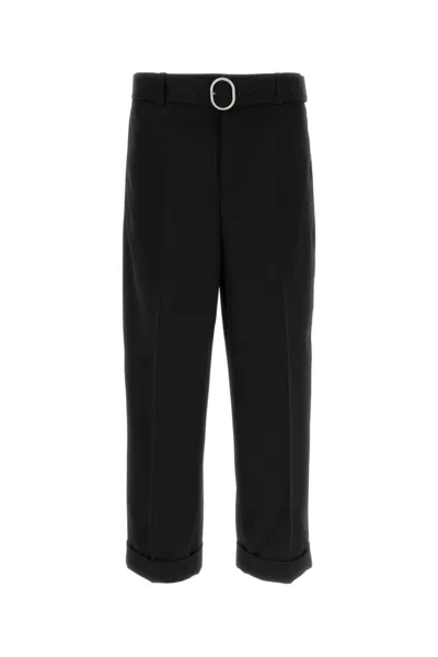 Jil Sander Men Black Wool Gabardine Belted Trousers In Black