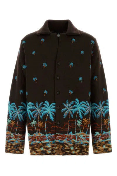 Alanui Wool Cardigan With Embroidered Palm Tree In Green