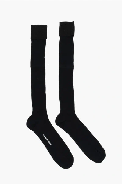 Dsquared2 Ribbed Long Socks With Glitter Details In Black
