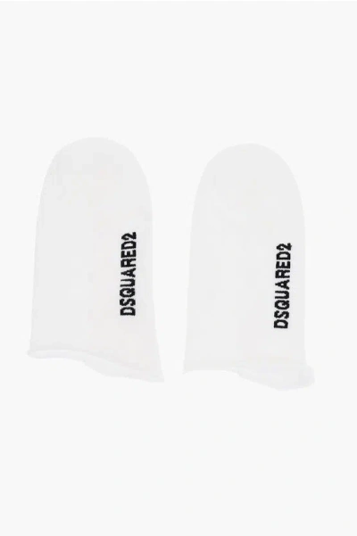 Dsquared2 Cotton And Nylon Stretch Socks Withcontrasting Logo In White