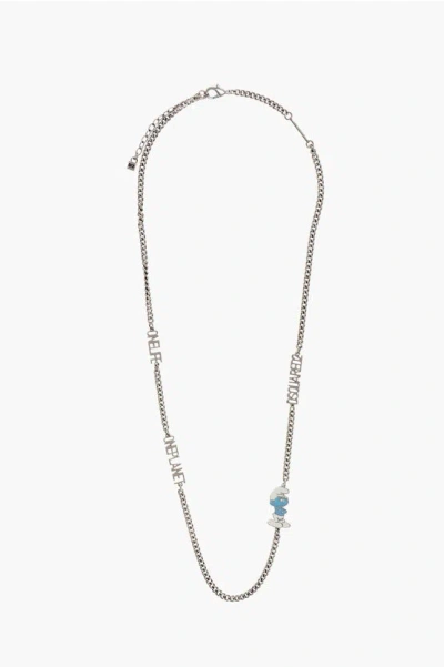 Dsquared2 Logoed Metal Chain Smurfs Necklace In Silver
