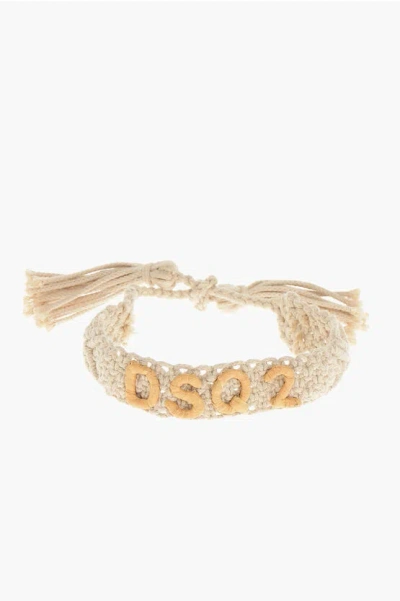 Dsquared2 Crochet Bracelet With Tassels And Embossed Monogram