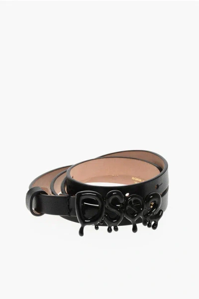 Dsquared2 Leather Graffiti Belt 15mm In Black