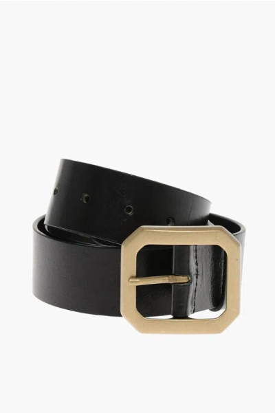 Dsquared2 Leather Belt With Brass Buckle 40mm In Black