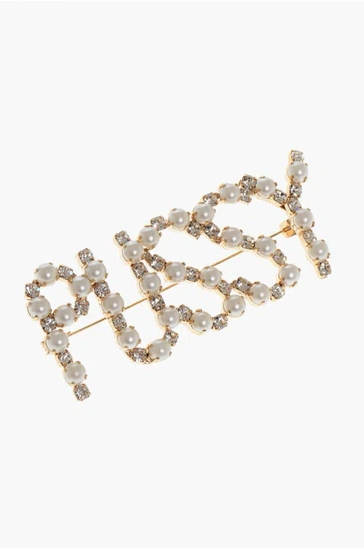 Dsquared2 Golden Effect Brooch With Jewels And Beads