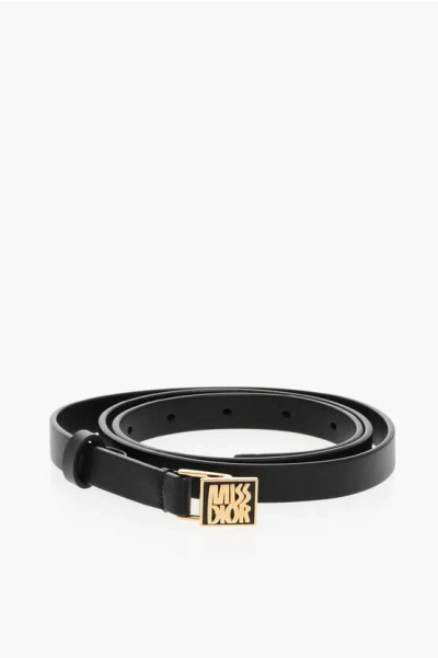 Dior Miss  Leather Skinny Belt With Golden Buckle 15mm