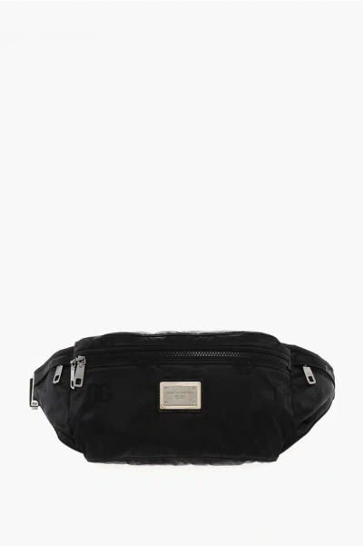 Dolce & Gabbana Technical Fabric Bum Bag With All-over Monogram And Silver-t