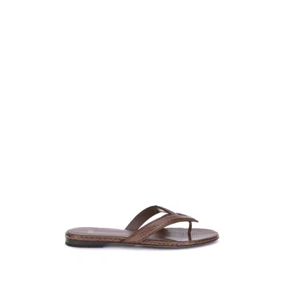 Fendi Textured Leather Thong Sandals With Silhouette In Brown