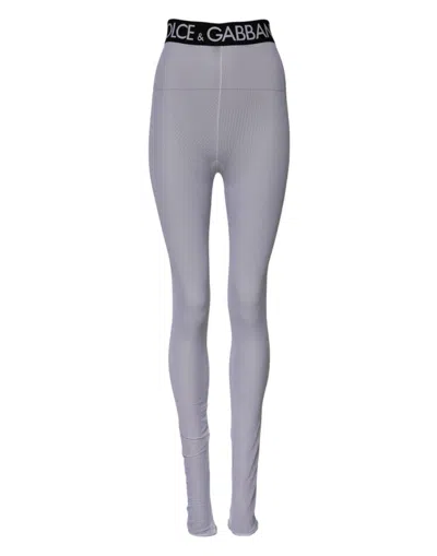 Dolce & Gabbana Gray Nylon Dg Logo Mid Waisted Leggings Pants