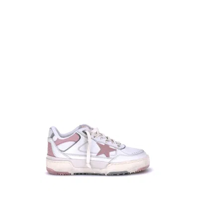 Golden Goose Forty2 Distressed Finish Leather And Fabric Sneakers With Pink Star