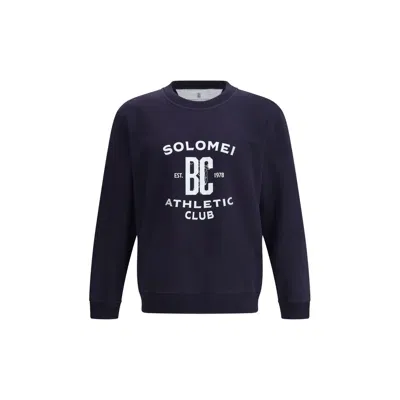 Brunello Cucinelli Sweatshirt In Blue With A Crew Neck And Pint In Purple