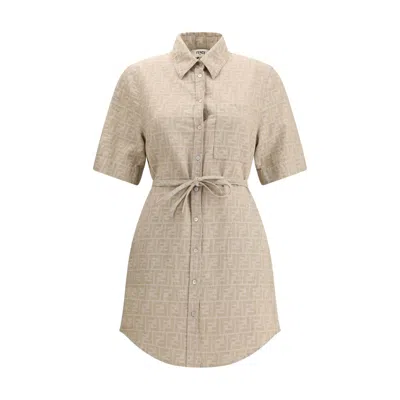 Fendi Women Chambray Dress In Neutral