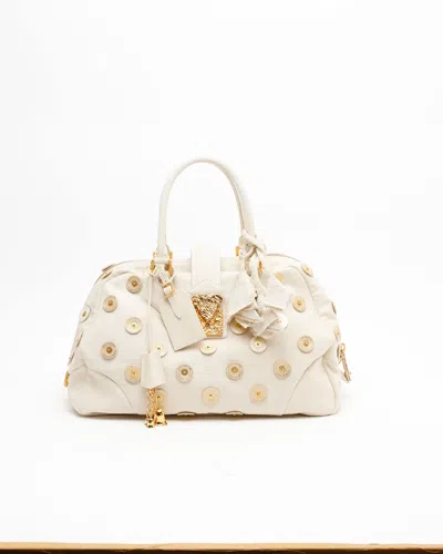 Pre-owned Louis Vuitton Bowly Polka Dot Panama Bag In Sand