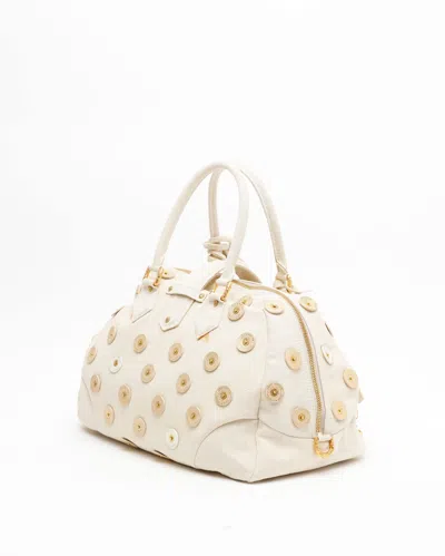 Pre-owned Louis Vuitton Bowly Polka Dot Panama Bag In Sand