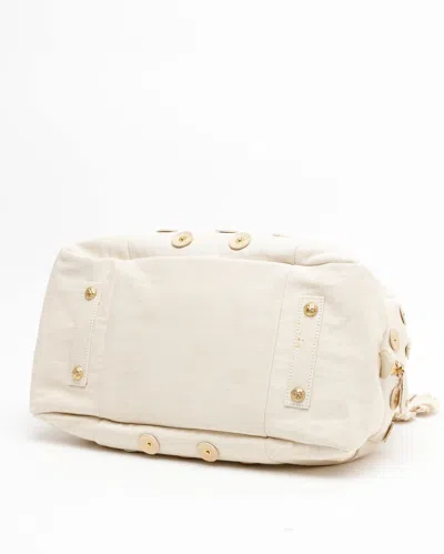 Pre-owned Louis Vuitton Bowly Polka Dot Panama Bag In Sand