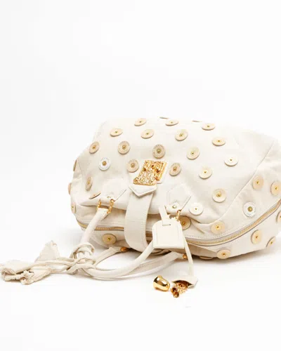 Pre-owned Louis Vuitton Bowly Polka Dot Panama Bag In Sand