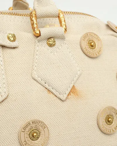 Pre-owned Louis Vuitton Bowly Polka Dot Panama Bag In Sand